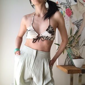 Hawaiian print tie neck bikini top